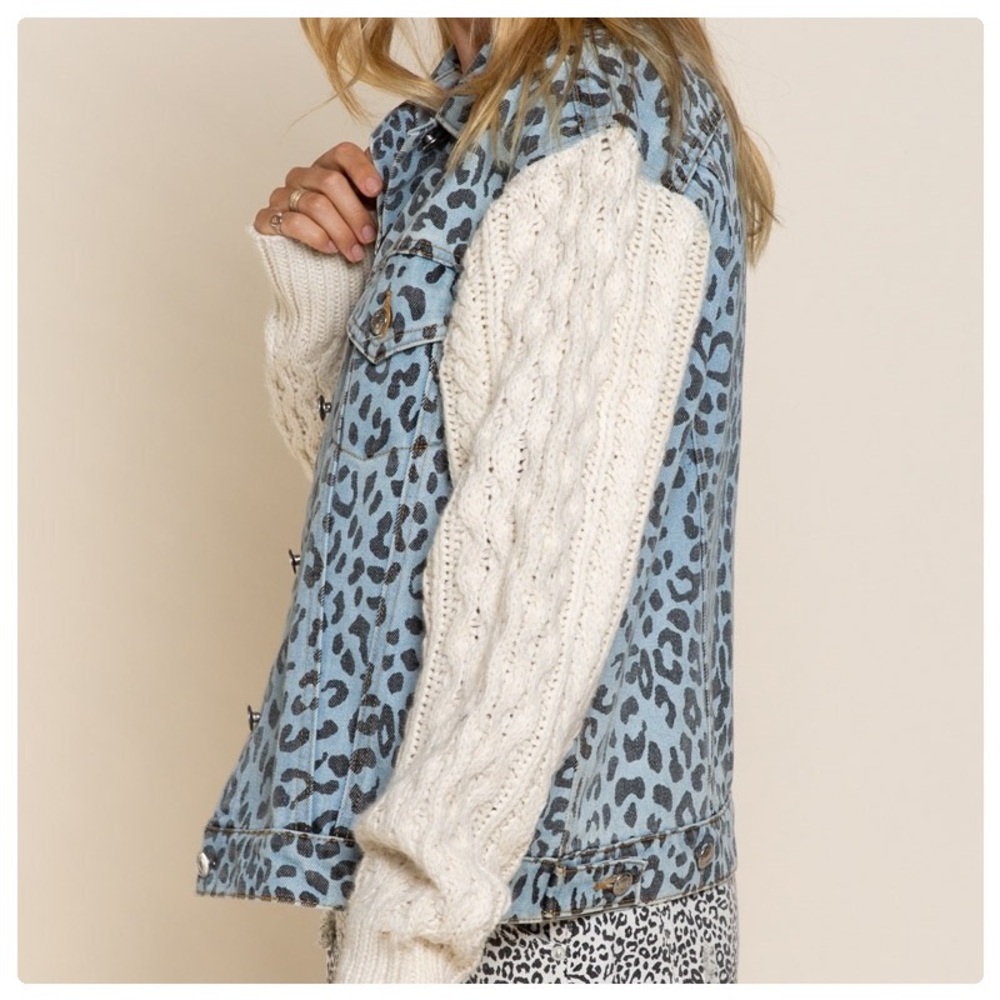 POL Snow Leopard Denim & Cable Knit Jacket - Picture 10 of 13